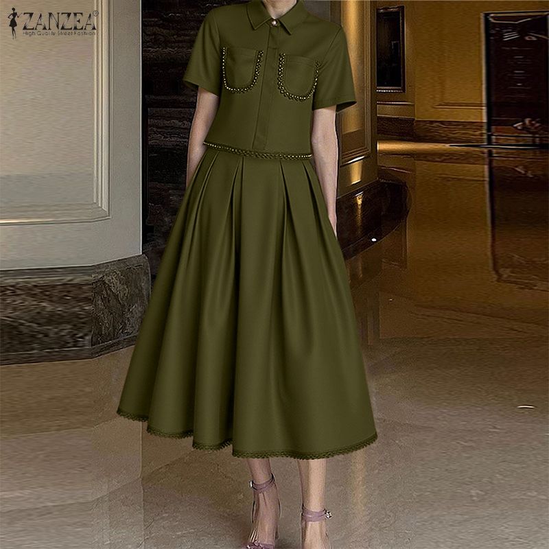 ZANZEA طقم تنورة أنيق من قطعتي - مراجعة Elastic Lace Trim وسعره